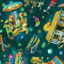 TOY CHEST AIMEE STEWART VINTAGE RETRO TOYS BY KAUFMAN FABRIC HALF YARD