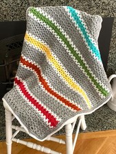 Crochet Handmade Baby Blanket Afghan Stroller Car Seat Stripe Multicolor 28x 30"