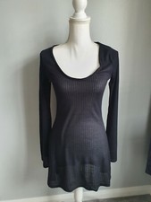 PrettyLittleThings Black Dress Size 6 Waffle fabric scoop neck womens