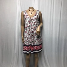Floral Sleeveless V Neck Dress Womens Size Medium Pink Blue Cottagecore NEW