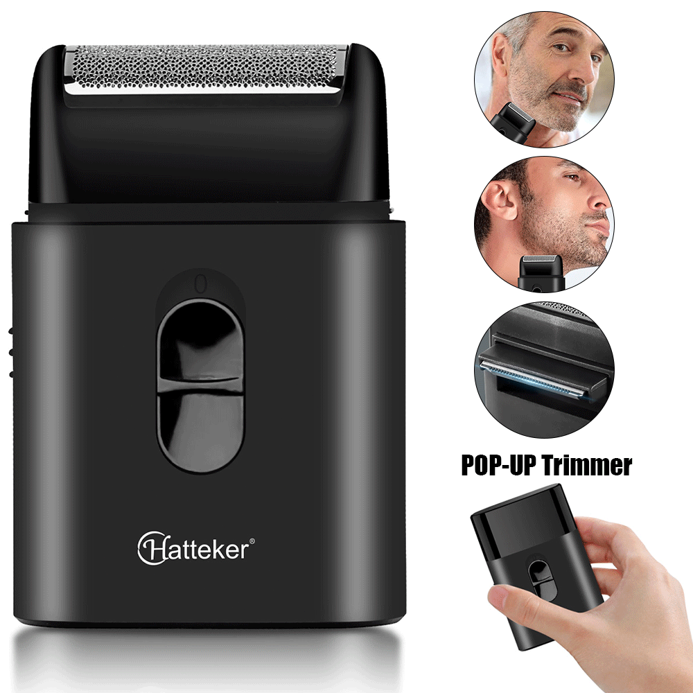 Hatteker Electric Men's Beard Shaver Mini Pop-Up Trimmer Razor USB Rechargeable