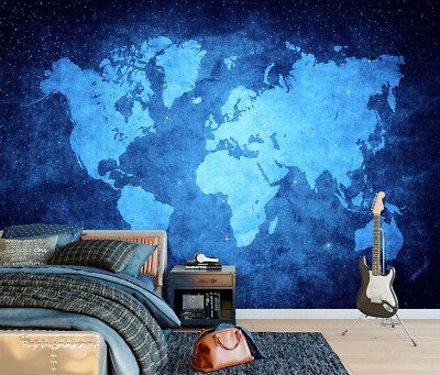 3D Blue World Map ZHUA10973 Wallpaper Wall Murals Removable Self-adhesive Ann 24