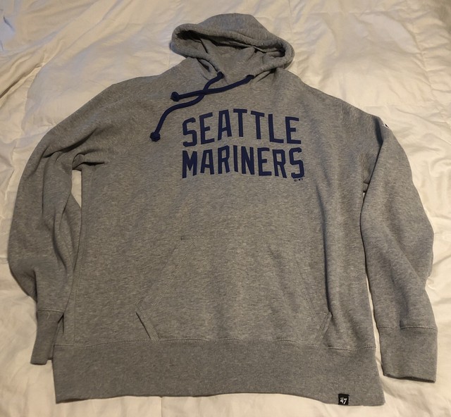Seattle Mariners Vintage Logo 47 Brand Grey Hooded Sweatshirt Size XL