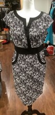 Liz Claiborne Womens Black Polka Dots Print Cap Sleeve  Dress Size 10P