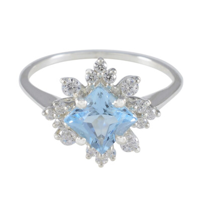 Serene Sapphires Blautopas-Halo-Ring aus 925er-Sterlingsilber