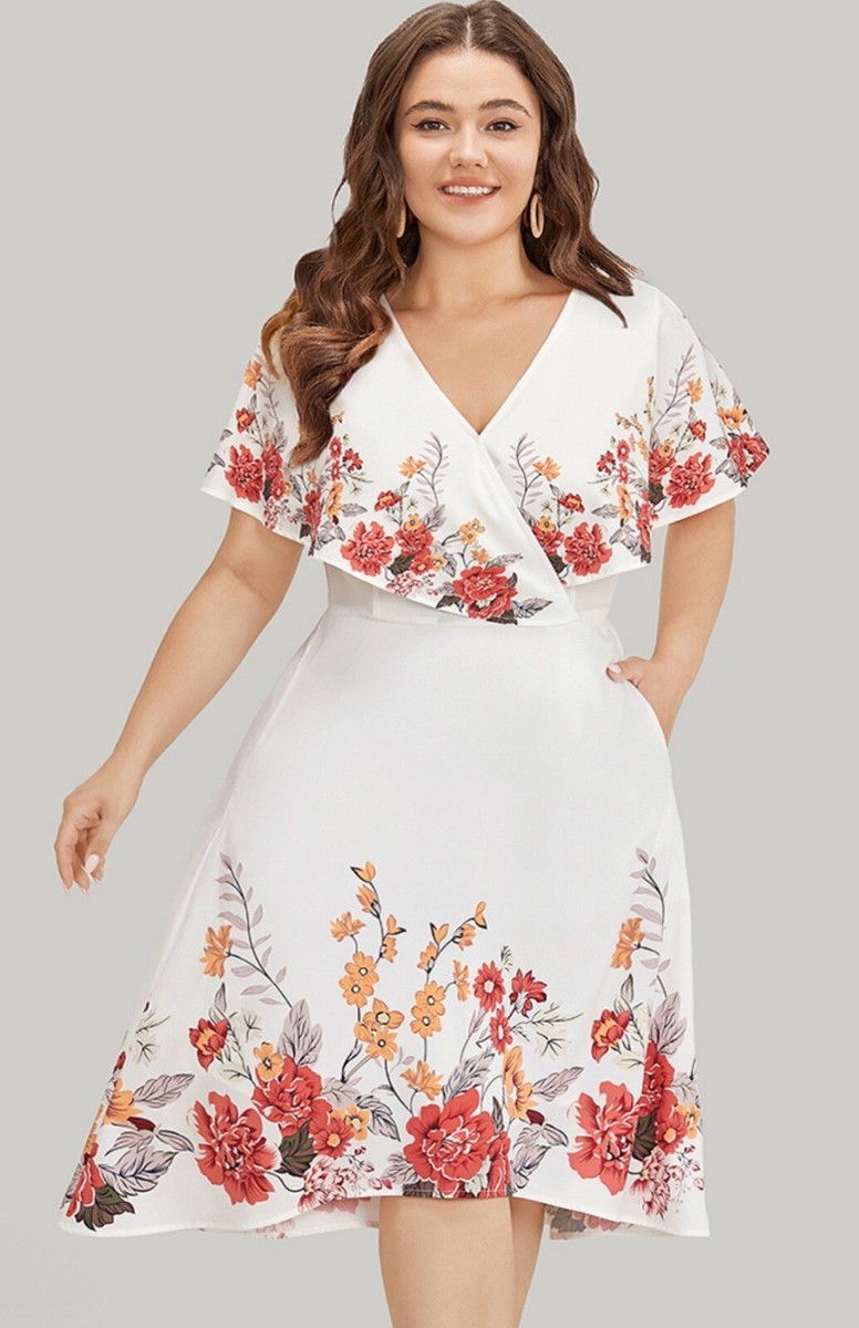 BloomChic Floral Pocket Belted Wrap Cape Detail High Low