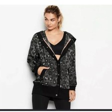VICTORIA SECRET SPORT OVERSIZED ACTIVEWEAR BASEBALL JACKET GREY LEOPARD SIZE XS