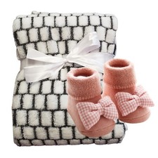 Newborn Girl Gift Set - Blanket  Plush Bow Socks, Girl Baby Gift