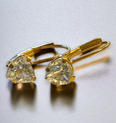 BEAUTIFUL Vintage 10k Yellow Gold Heart Shape AQUAMARINE Lever Back  Earrings!