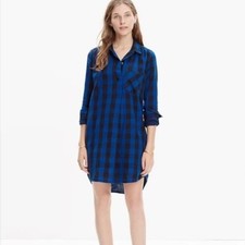 Madewell Latitude Shirt Dress Women XXS Blue Black Buffalo Check 100% Cotton 