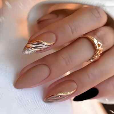 24pcs of Medium-Long Almond Nail Brown Lake Gradient Autumn