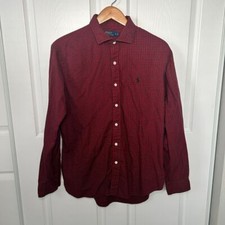 Polo Ralph Lauren Men's Button Down Long Sleeve Red Plaid Shirt Size L Holiday