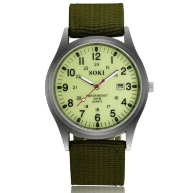 Luminous Minimalistische Damen Herren Armbanduhr Datum Quarz Militärfarbe Nylon 