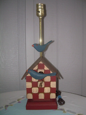 Hand made CUSTOM Painted wooden Birdhouse Lamp~artist signed~ONE of a KIND!