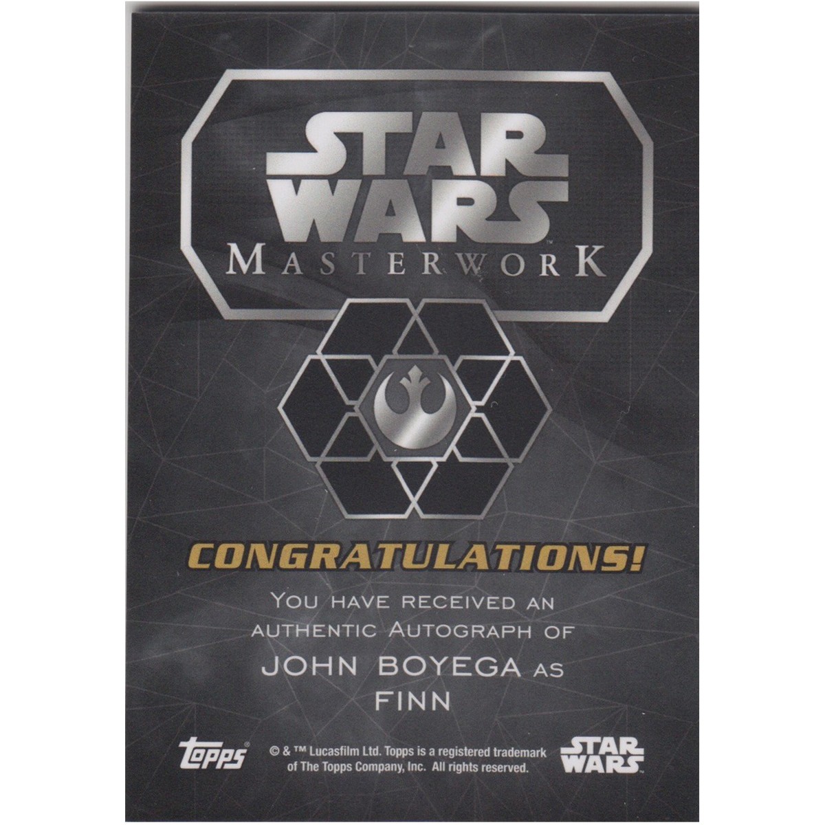 Topps StarWars Finn(ジョンボイエガ)直筆サイン /26 JOHN BOYEGA TOPPS STAR WARS AUTOGRAPH AUTO #38/99 -FINN