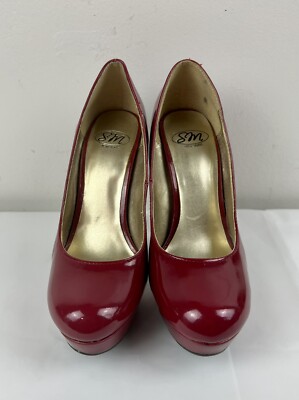 SM New York Women Patent Red . Stiletto Heel Shoes Size 7 Club Strip