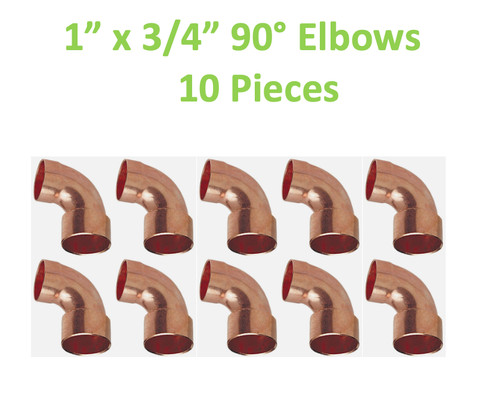 (LOTS of 10 ) 1" x 3/4" 90° Degree Reducing Copper Elbow Fitting (C x C) -10 Pcs