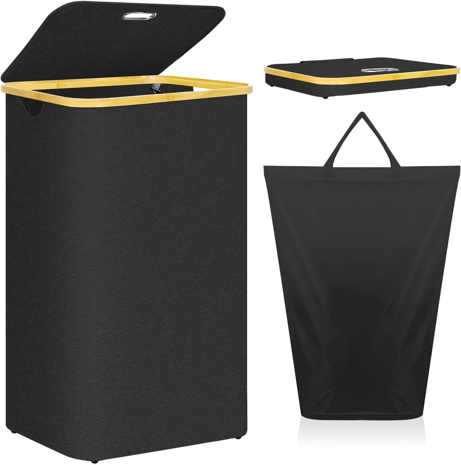 Laundry Hamper with Wheels 100L Large Basket Lid Rolling Removable Bag New-image