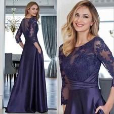 Elegant Mother Of The Bride Dresses With Pockets Half Sleeves Lace Applique Gown