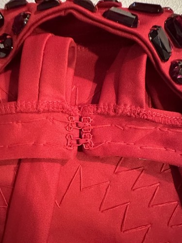 Women’s Red Mini Dress W/ Gemstones Ladies Cocktail Dress (L) - Picture 5 of 10