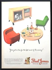 1947 Paul Jones Blended Whiskey Print Ad Watching Boxing Match "Best Round"