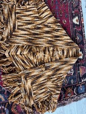 Vintage Hand Crochet Brown Poncho Wrap Shawl 5 X 32 With Fringe