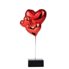 Electroplated Red Heart Shaped Balloons Sculpture - TV Stand & Small Shelf De...