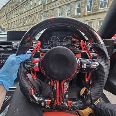 Red Forged Carbon Fiber Steering Wheel for BMW F10 F20 F30 F32 F80 F82 M3 M4 M5