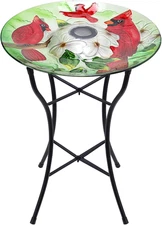 Glass Bird Baths for Outside, 16 Inch Width Outdoor Garden Red Cardinals Bird Ba