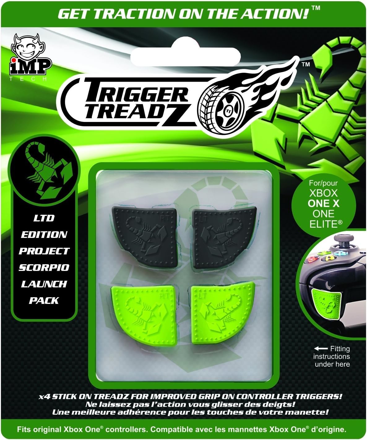 Imp Tech Black/Green Imp - Trigger Treadz - Trigger Grips (4Pcs) - Project Scorpio Limited Edition - + (Xbox One X/Elite) - Image 3