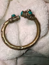 Vintage Bronze Bangle Green Malachite Stones Victorian Antique Etruscan Revival
