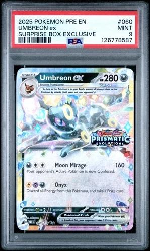 2025 POKEMON PRE EN-PRISMATIC EVOLUTIONS SURPRISE BOX EXCLUSIVE UMBREON EX PSA 9