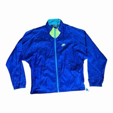 80s Vintage Nike Windbreaker Neon Blue Green Men's Windbreaker Jacket Size M