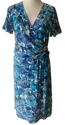 Adini 100% Baumwolle Jersey Kleid Crossover Front Tailliert Kurzarm Gr. S