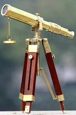Brass Telescope With Wooden Tripod Stand Maritime Nautical Vintage Desk D cor