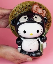 Shigaraki Ware Hello Kitty Tanuki Ceramic Figurine Small Pottery Raccoon Dog