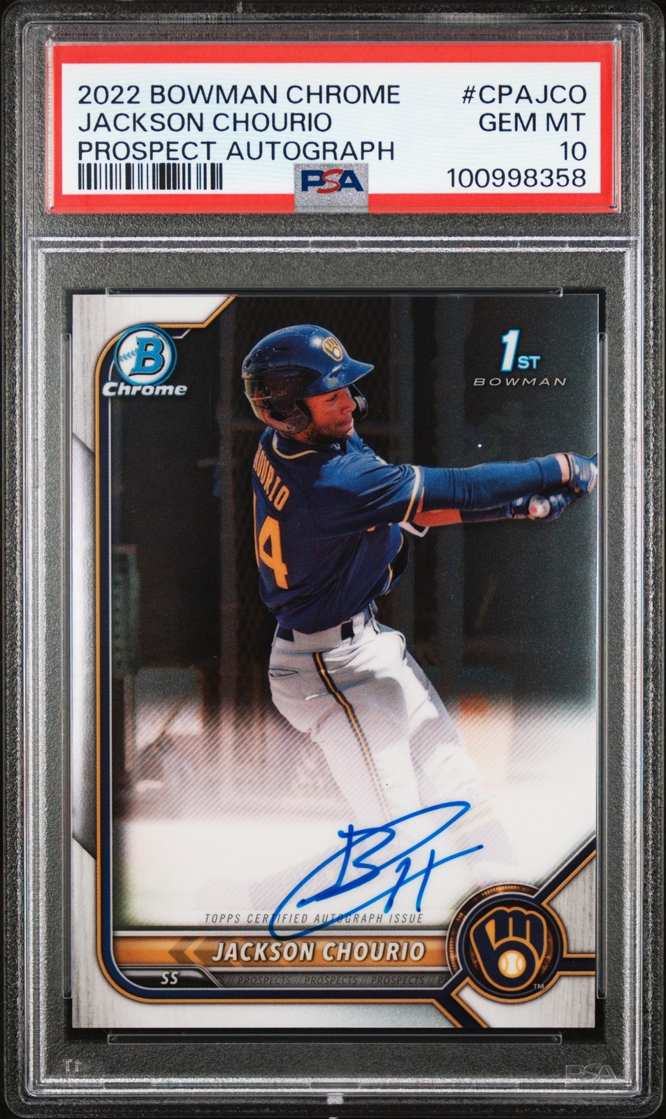 2022 BOWMAN CHROME PROSPECT AUTOS #CPAJCO JACKSON CHOURIO PSA 10 AUTO