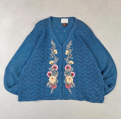 Pullover Strickjacke Susan Bristol Selten Vintage Sweatshirt 1990 Embroided Floral Coto