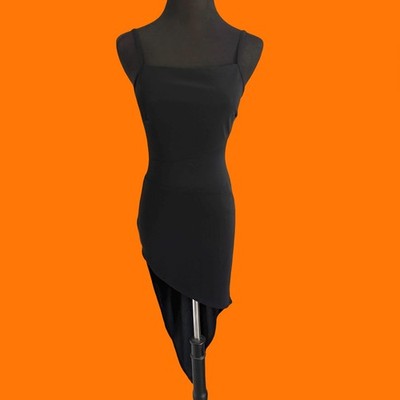 white asymmetrical midi dress Renata Asymmetrical Mini Dress in Black Mesh