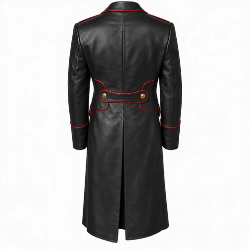 Soviet Military Overcoat Russian Army Black long Winter Warm Leather Overcoat image 2
