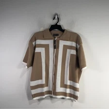 Boohoo Man Oversized Boxy Border Knit Shirt Men's Size S - Stone