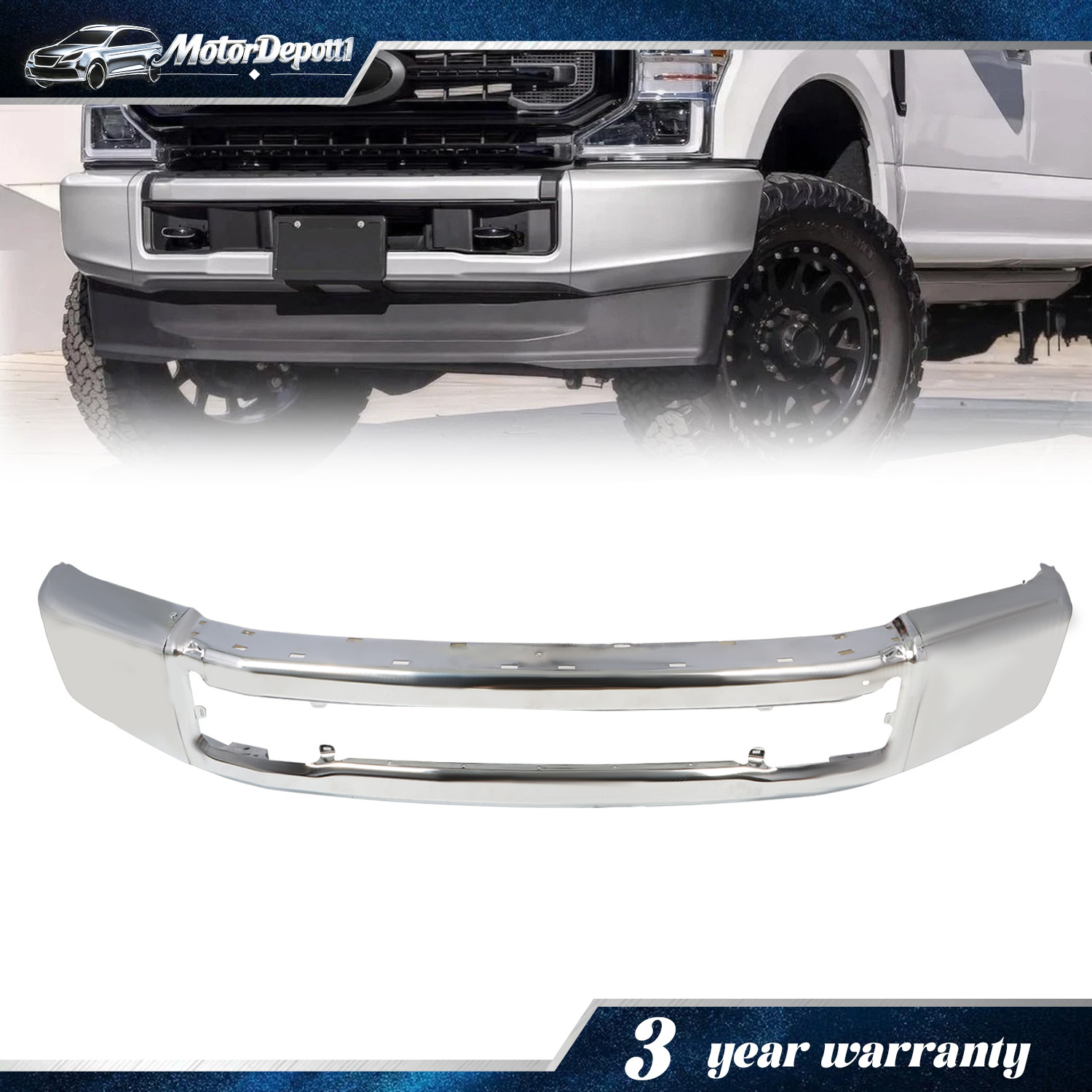 Chrome Steel Front Bumper For 2020-2022 Ford F-250 F-350 W/O Fog Holes