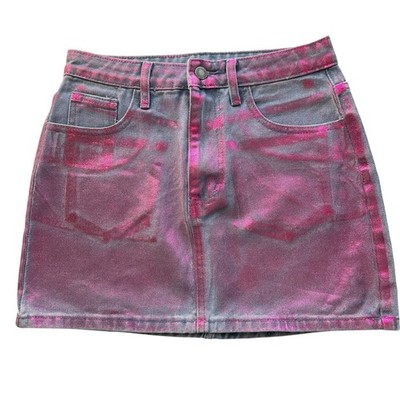 Nasty Gal Metallic Coated Pink Denim Mini Skirt Chic Party Festival Size 2 NWOT