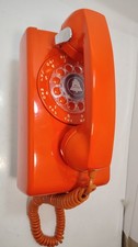 VINTAGE  Bright Orange RETRO ITT 554-B MCM WALL PHONE ~~~ 70's-80's ROTARY DIAL