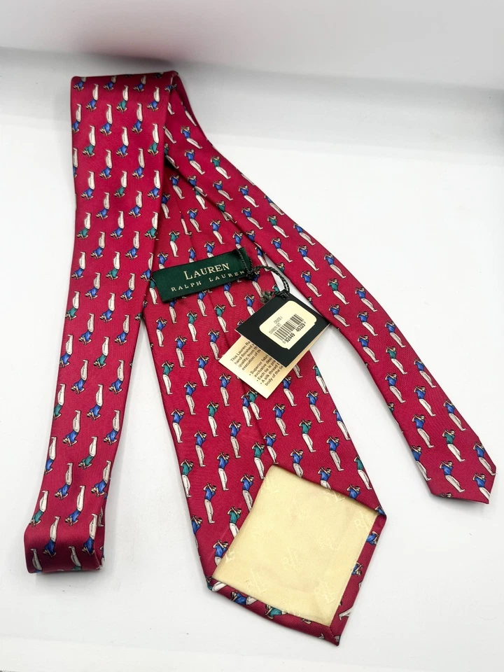 Nueva corbata de seda para golfista Lauren Ralph Lauren roja vintage nueva con etiquetas Foto 3 de 4