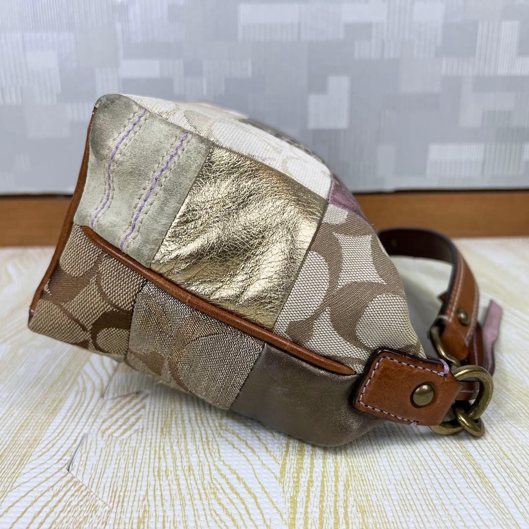 COACH Patchwork Accessory Pouch Handbag Beige Can… - image 22