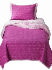 Girls Full Queen Quilt  Shams Set Hot Pink Goodnight Embroidered Sentiments Bed