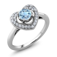 0.77 Ct Round Sky Blue Topaz 925 Sterling Silver Heart Ring