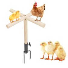 Chicken Perch for Coop, Wooden Chick Perch Stand with Metal Ground Plug, Chic...