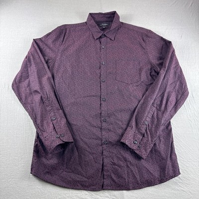 Marc Anthony Stretch Slim Fit Shirt Mens L Maroon Floral Long Sleeve Button Up